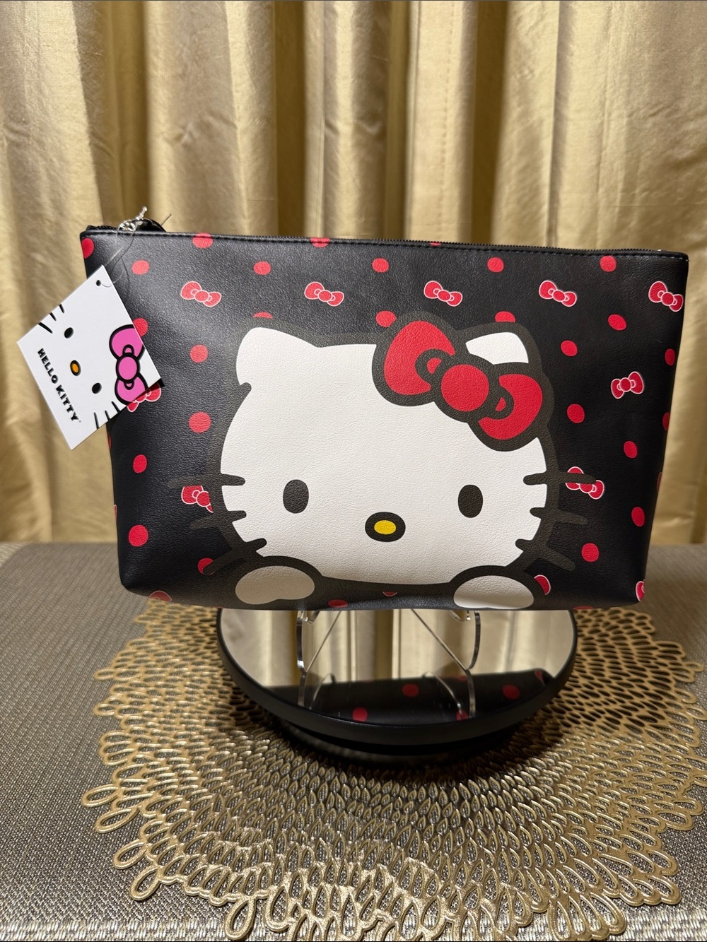 Hello Kitty Black Pouch with Pink Bow Pattern